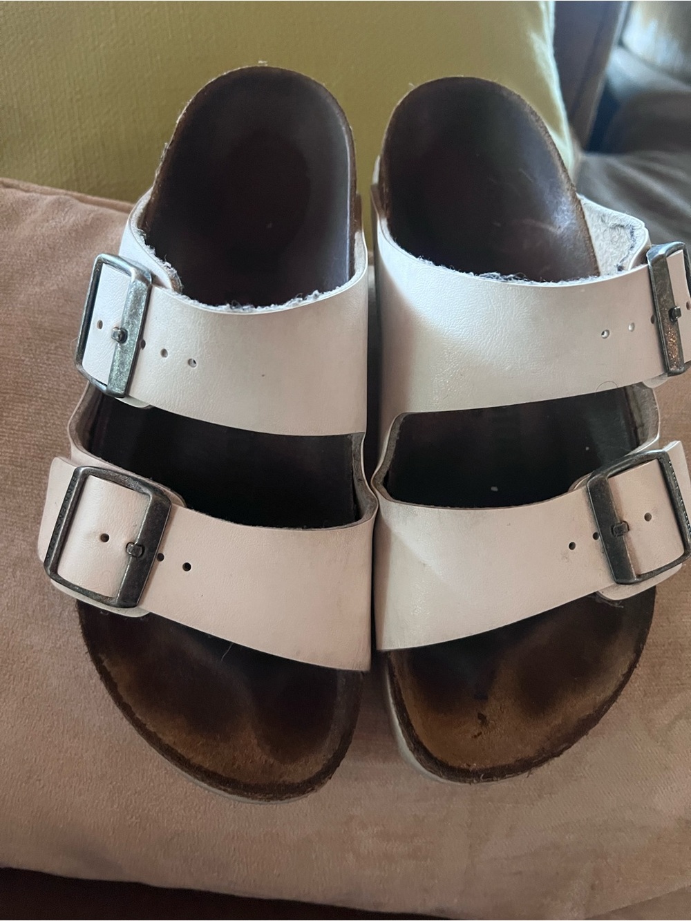 Birkenstock Womens White Double-Buckle Slides Sandals